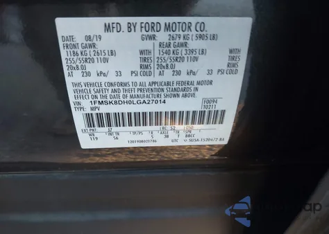 2020 Ford Explorer Xlt from USA, damaged, VIN 1FMSK8DH0LGA27014